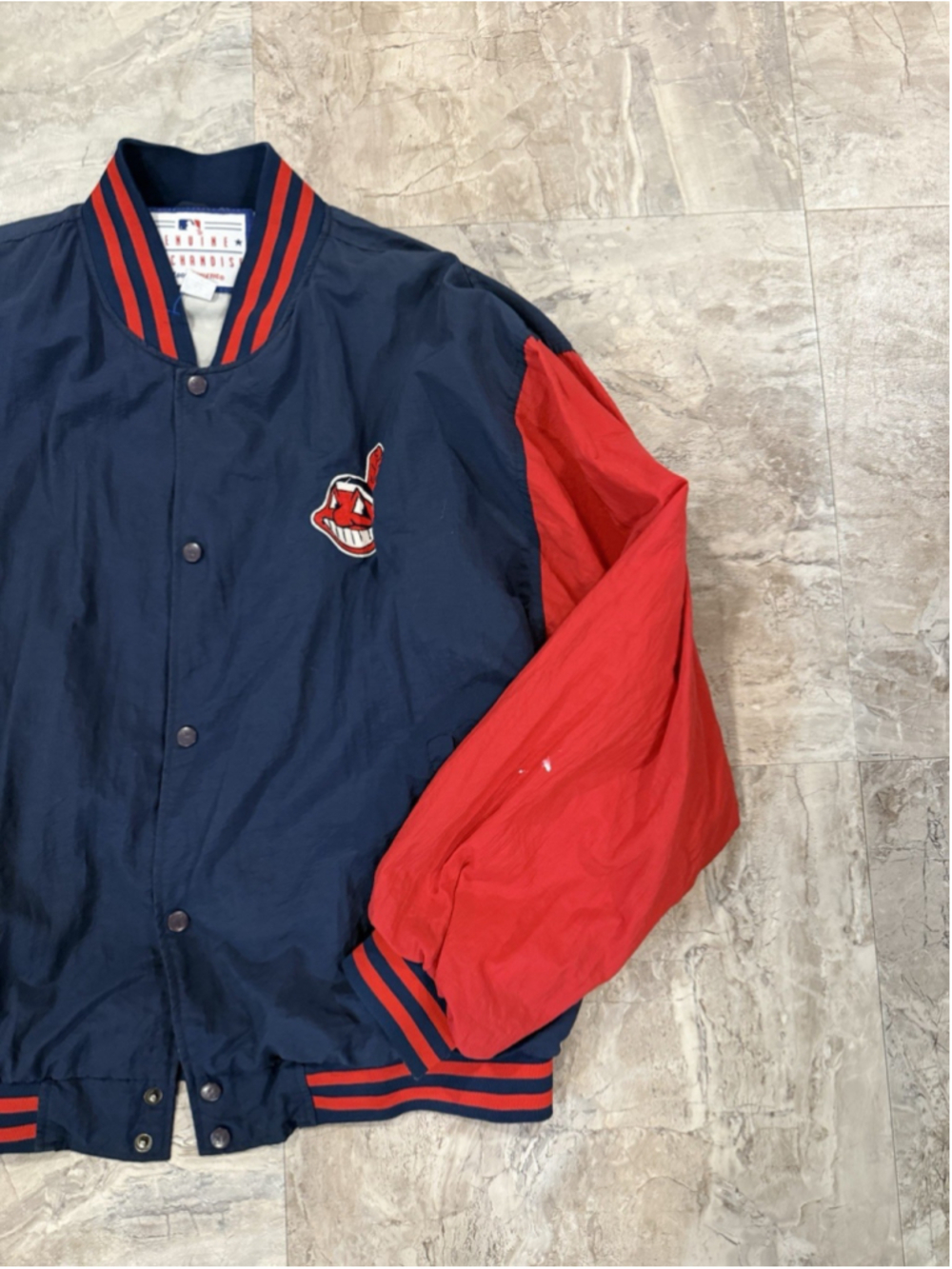 VTG Cleveland Indians Chief Wahoo MLB Pro Player Jacket Mens XL Blue Red Snap